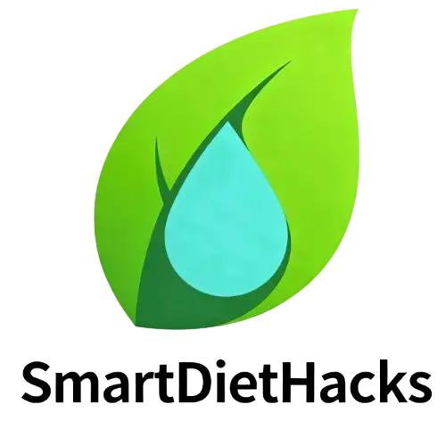 SmartDietHacks wellness website logo featuring green leaf and turquoise droplet